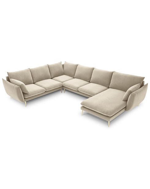 Canapé d'angle gauche panoramique Elio 7 places beige - 337x244x95 cm