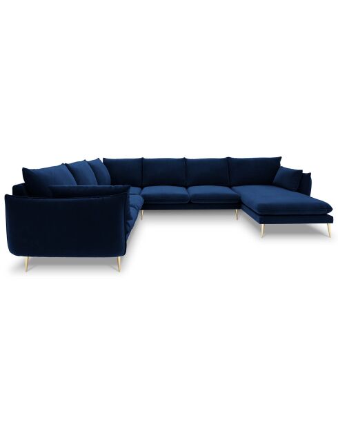 Canapé d'angle gauche panoramique Elio 7 places bleu roi - 337x244x95 cm
