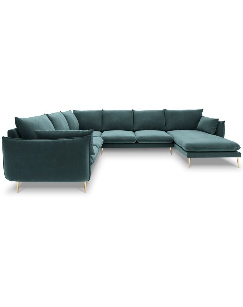 Elio 7-Sitzer-Panorama-Ecksofa links in Petrolblau - 337x244x95 cm