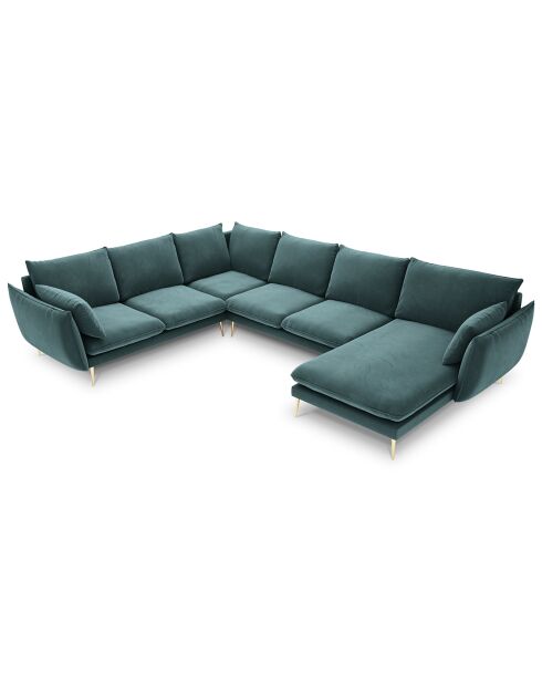 Elio 7-Sitzer-Panorama-Ecksofa links in Petrolblau - 337x244x95 cm