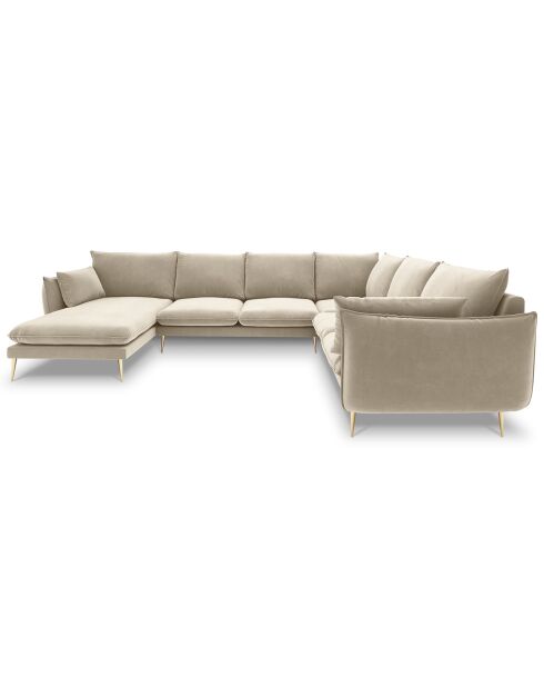 Canapé d'angle droit panoramique Elio 7 places beige - 337x244x95 cm