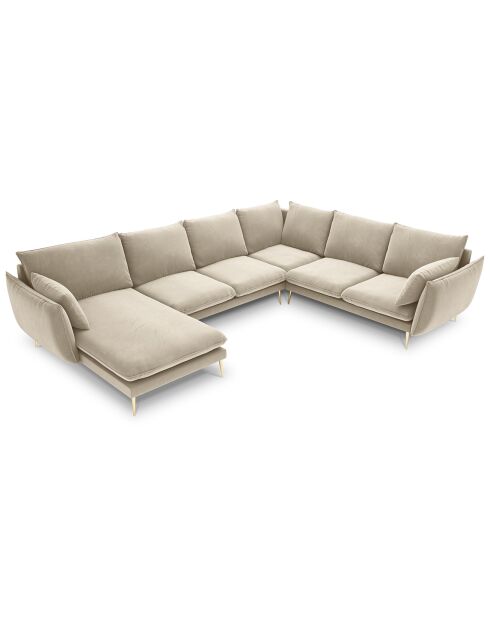 Canapé d'angle droit panoramique Elio 7 places beige - 337x244x95 cm