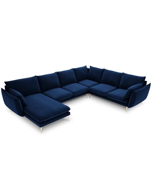 Canapé d'angle droit panoramique Elio 7 places bleu roi - 337x244x95 cm
