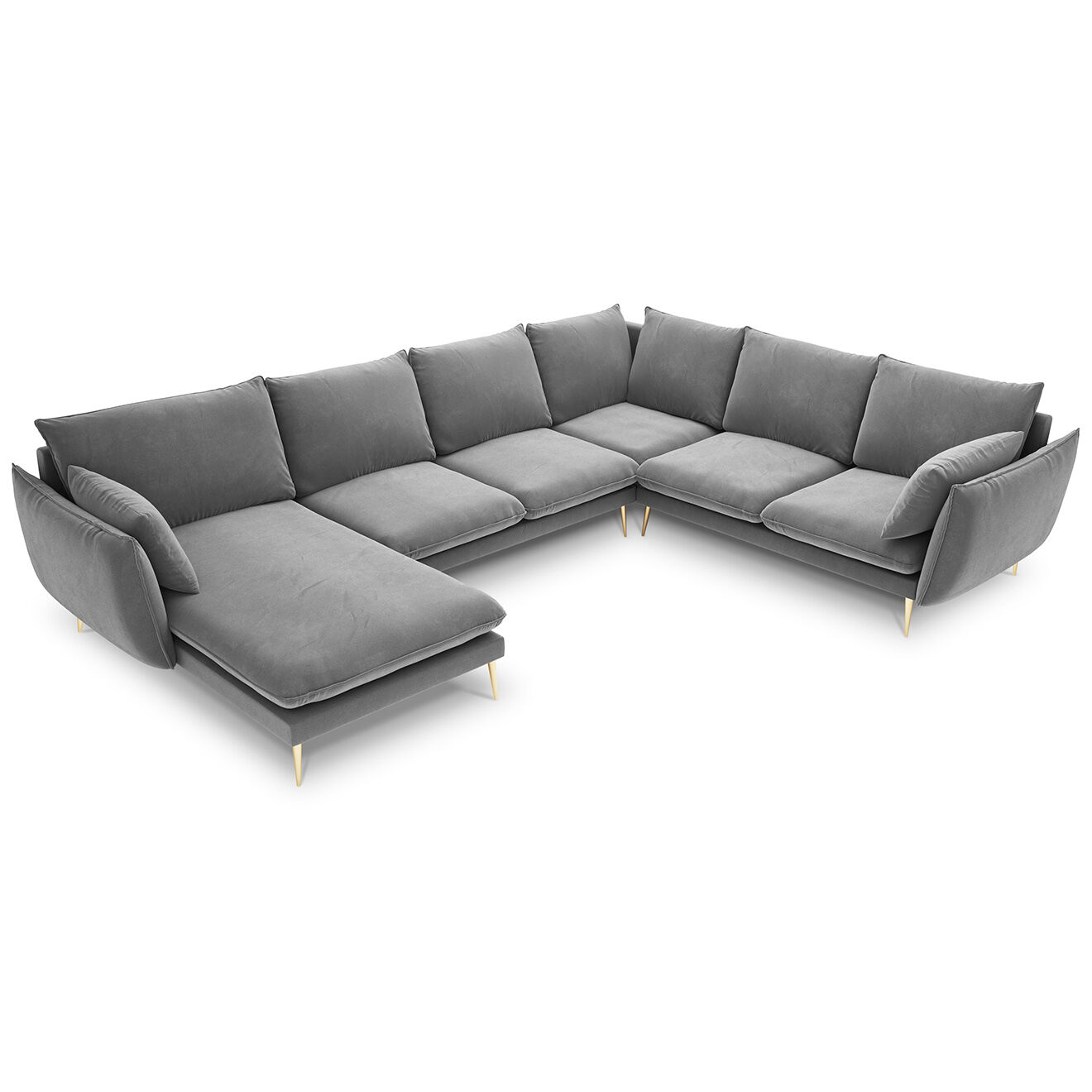 Canapé d'angle droit panoramique Elio 7 places gris clair - 337x244x95 cm