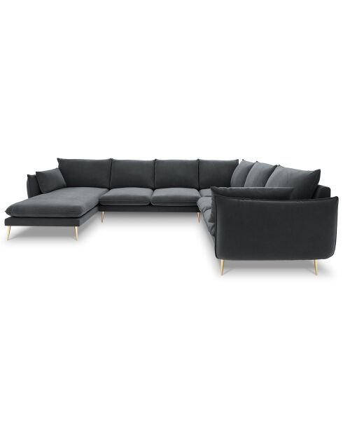 Canapé d'angle droit panoramique Elio 7 places gris - 337x244x95 cm