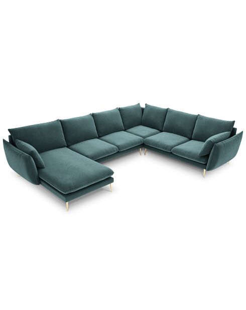 Elio 7-Sitzer-Panorama-Ecksofa rechts in Petrolblau - 337x244x95 cm