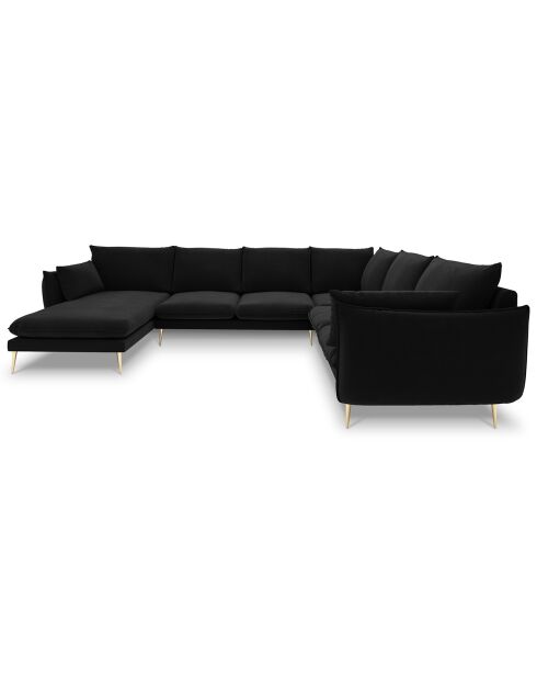 Canapé d'angle droit panoramique Elio 7 places noir - 337x244x95 cm