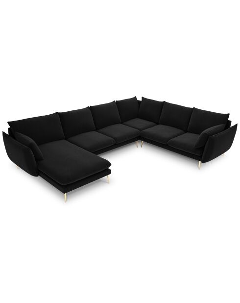 Canapé d'angle droit panoramique Elio 7 places noir - 337x244x95 cm