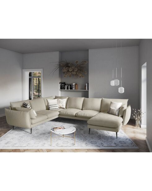 Canapé d'angle gauche panoramique Elio 7 places beige - 337x244x95 cm