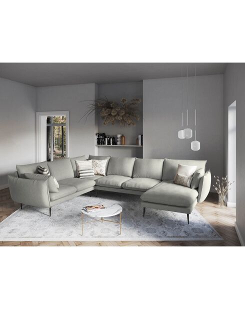 Canapé d'angle gauche panoramique Elio 7 places gris clair - 337x244x95 cm