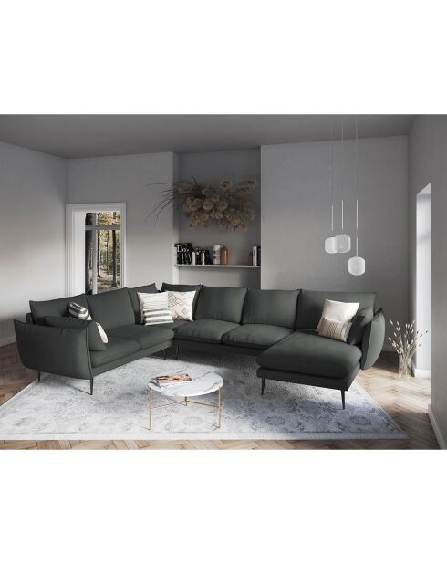 Canapé d'angle gauche panoramique Elio 7 places gris foncé - 337x244x95 cm