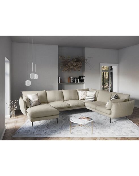Canapé d'angle droit panoramique Elio 7 places beige - 337x244x95 cm