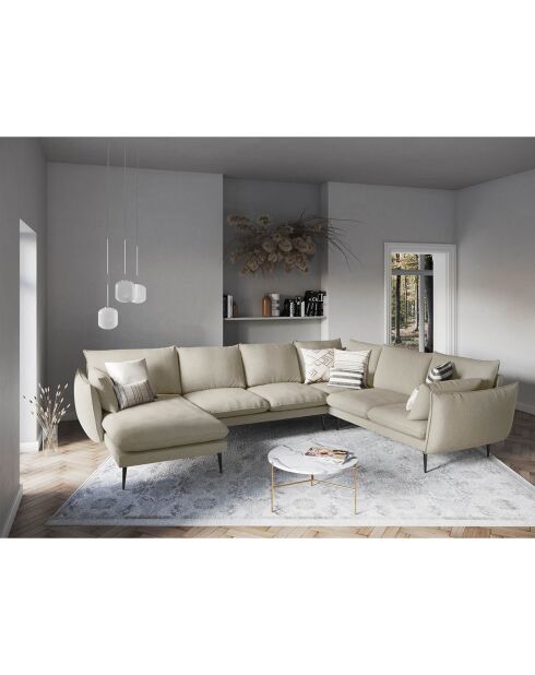 Canapé d'angle droit panoramique Elio 7 places beige - 337x244x95 cm