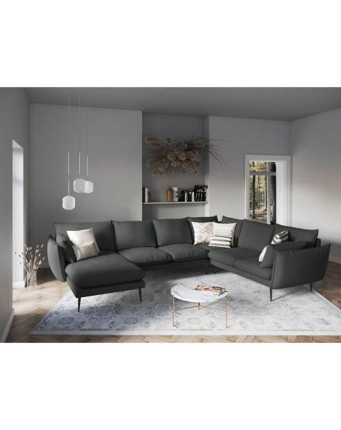 Canapé d'angle droit panoramique Elio 7 places gris foncé - 337x244x95 cm