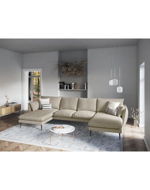 Canapé panoramique elio 6 places beige - 344x170x97 cm