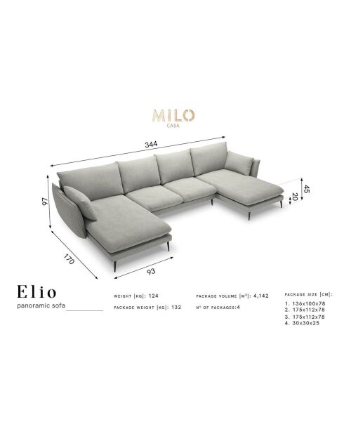 Canapé panoramique  elio 6 places beige - 344x170x97 cm