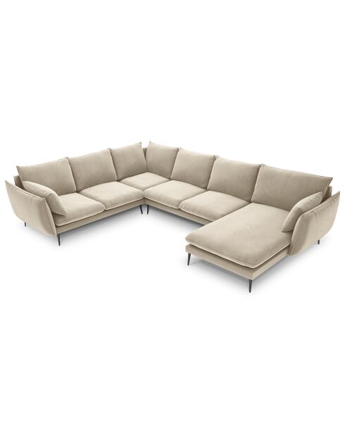 Canapé d'angle gauche panoramique Elio 7 places beige - 337x244x95 cm