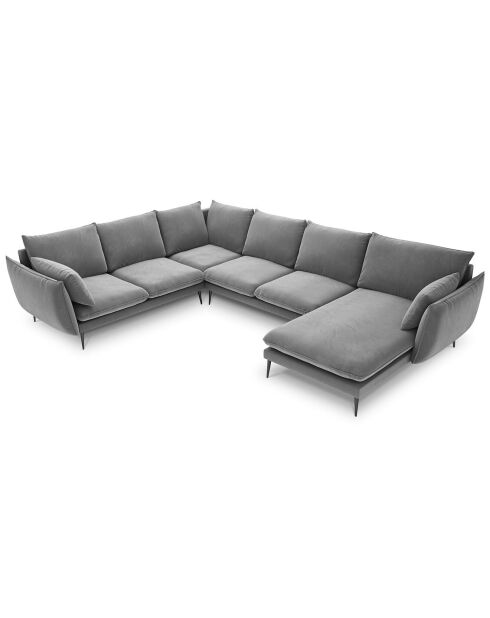 Canapé d'angle gauche panoramique Elio 7 places gris clair - 337x244x95 cm