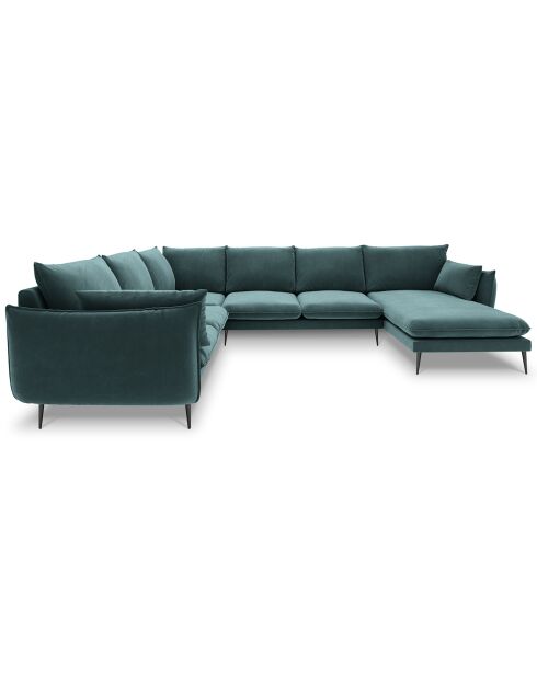 Elio 7-Sitzer-Panorama-Ecksofa links in Petrolblau - 337x244x95 cm