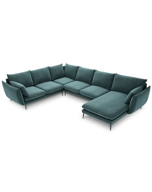 Elio 7-Sitzer-Panorama-Ecksofa links in Petrolblau - 337x244x95 cm