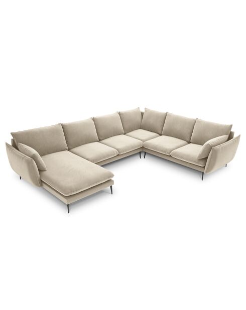 Canapé d'angle droit panoramique Elio 7 places beige - 337x244x95 cm