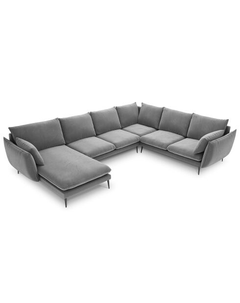 Canapé d'angle droit panoramique Elio 7 places gris clair - 337x244x95 cm