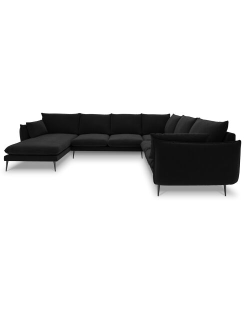 Canapé d'angle droit panoramique Elio 7 places noir - 337x244x95 cm