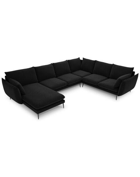 Canapé d'angle droit panoramique Elio 7 places noir - 337x244x95 cm