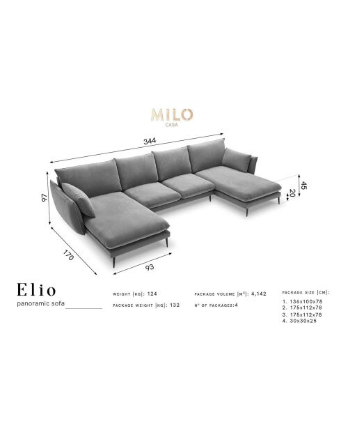Canapé panoramique  elio 6 places beige - 344x170x97 cm
