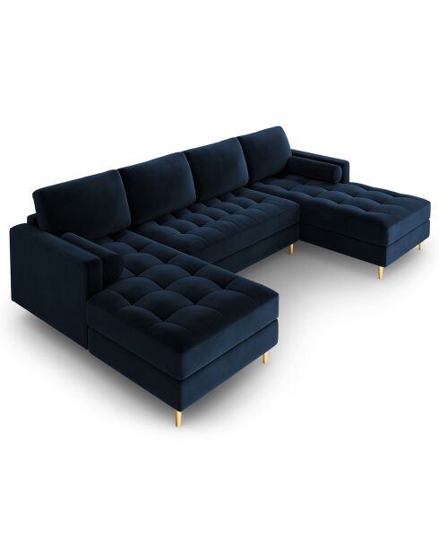 Canapé panoramique velvet santo 6 places bleu roi - 320x170x90 cm