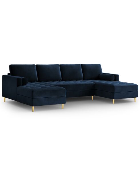 Canapé panoramique velvet santo 6 places bleu roi - 320x170x90 cm