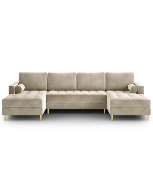 Canapé panoramique velvet santo 6 places beige - 320x170x90 cm