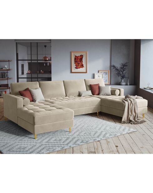 Canapé panoramique velvet santo 6 places beige - 320x170x90 cm