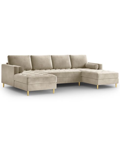 Canapé panoramique velvet santo 6 places beige - 320x170x90 cm