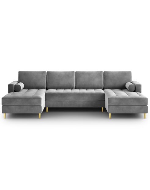 Divano panoramico Velvet Santo 6 posti grigio chiaro - 320x170x90 cm
