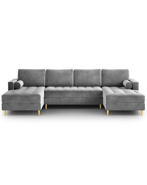 Canapé panoramique velvet santo 6 places gris clair - 320x170x90 cm