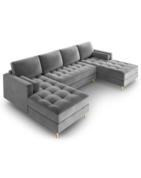 Divano panoramico Velvet Santo 6 posti grigio chiaro - 320x170x90 cm