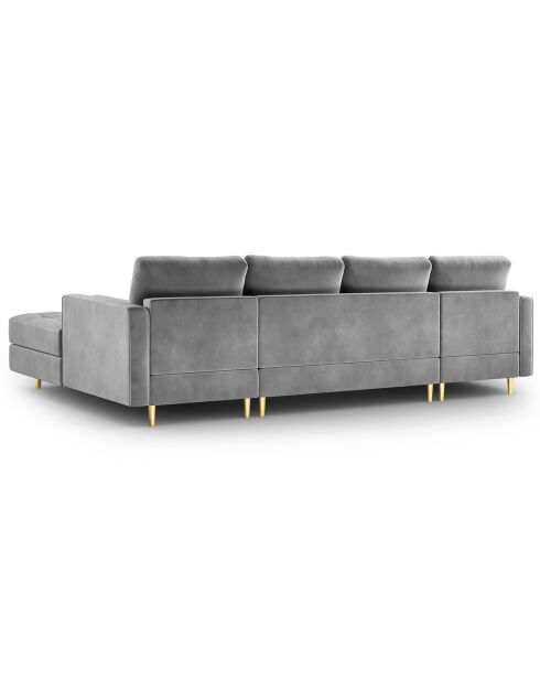 Canapé panoramique velvet santo 6 places gris clair - 320x170x90 cm