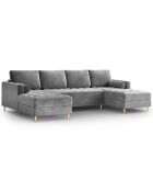 Canapé panoramique velvet santo 6 places gris clair - 320x170x90 cm