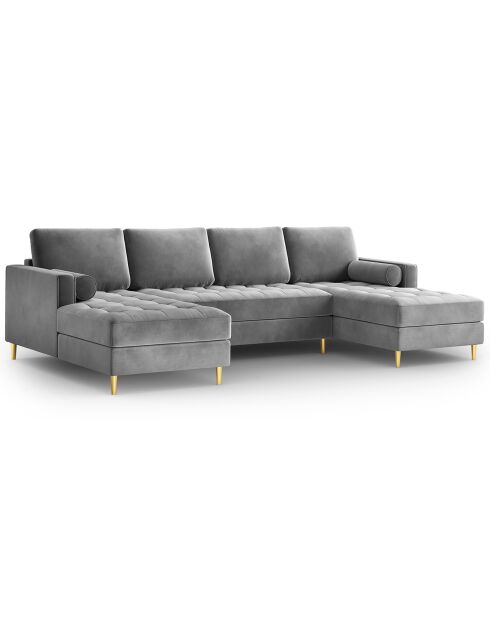 Canapé panoramique velvet santo 6 places gris clair - 320x170x90 cm