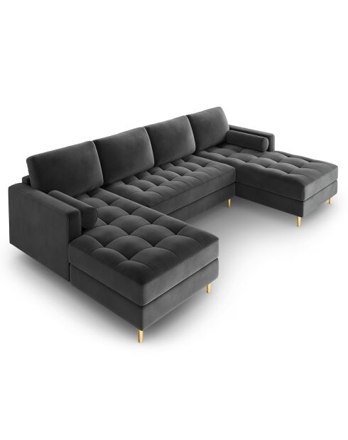 Divano panoramico Velvet Santo 6 posti grigio scuro - 320x170x90 cm