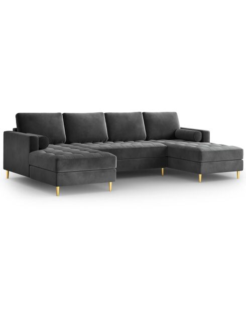 Canapé panoramique velvet santo 6 places gris foncé - 320x170x90 cm