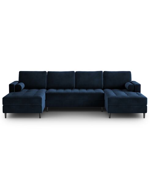 Canapé panoramique velvet santo 6 places bleu roi - 320x170x90 cm