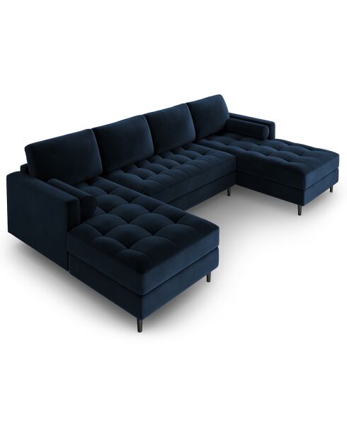 Canapé panoramique velvet santo 6 places bleu roi - 320x170x90 cm