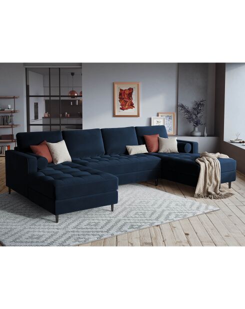 Canapé panoramique velvet santo 6 places bleu roi - 320x170x90 cm