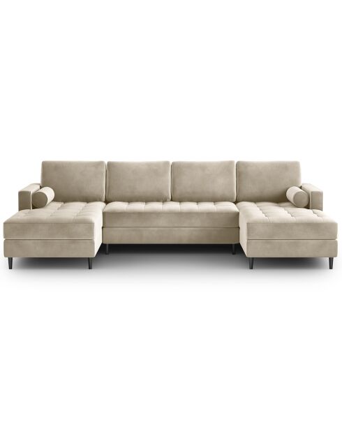 Canapé panoramique velvet santo 6 places beige - 320x170x90 cm