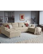 Canapé panoramique velvet santo 6 places beige - 320x170x90 cm