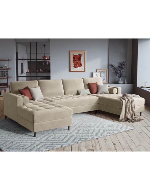 Canapé panoramique velvet santo 6 places beige - 320x170x90 cm