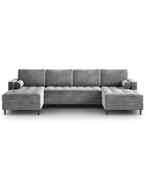 Canapé panoramique velvet santo 6 places gris clair - 320x170x90 cm