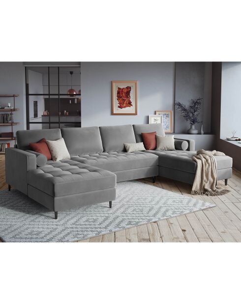 Canapé panoramique velvet santo 6 places gris clair - 320x170x90 cm